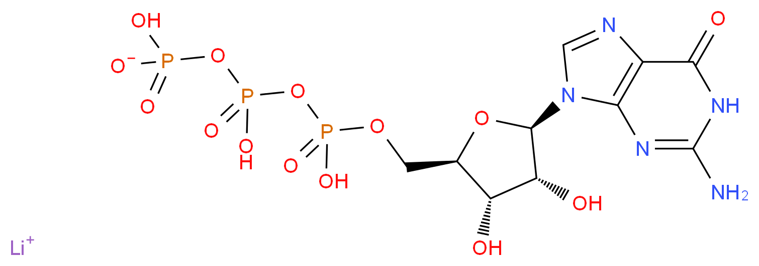 lithium(1+) ion 2-amino-9-[(2R,3R,4S,5R)-5-{[({[(hydrogen phosphonatooxy)(hydroxy)phosphoryl]oxy}(hydroxy)phosphoryl)oxy]methyl}-3,4-dihydroxyoxolan-2-yl]-6,9-dihydro-1H-purin-6-one_分子结构_CAS_85737-04-8