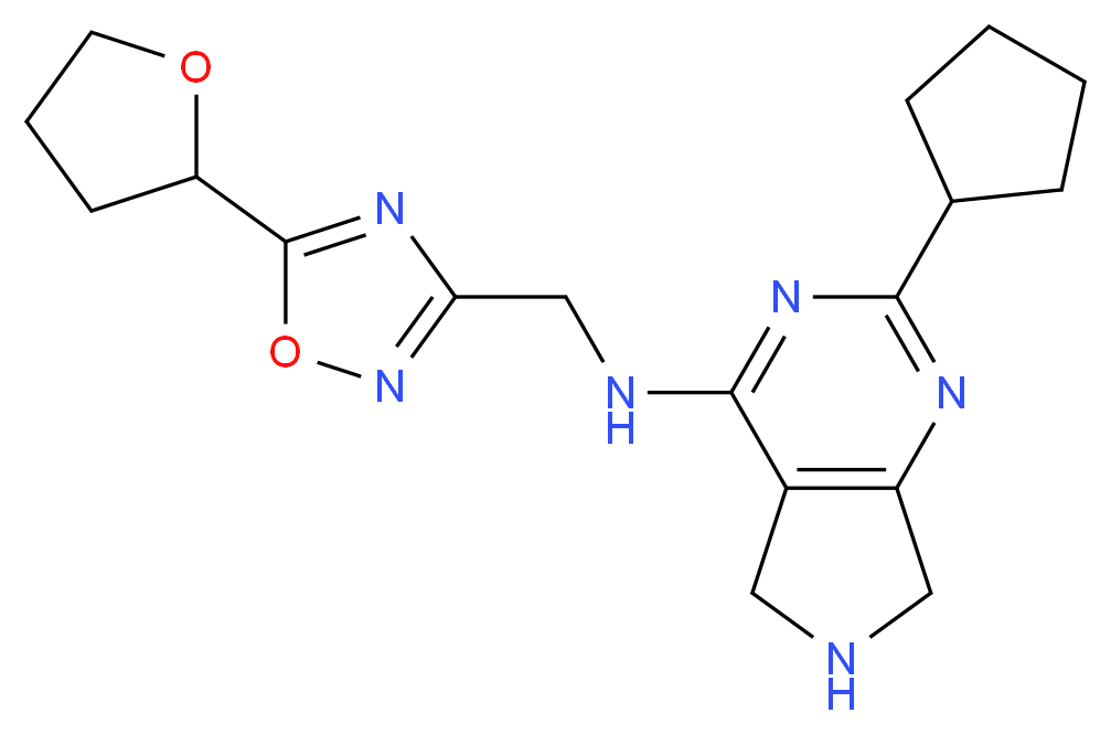 2-cyclopentyl-N-{[5-(tetrahydrofuran-2-yl)-1,2,4-oxadiazol-3-yl]methyl}-6,7-dihydro-5H-pyrrolo[3,4-d]pyrimidin-4-amine_分子结构_CAS_)