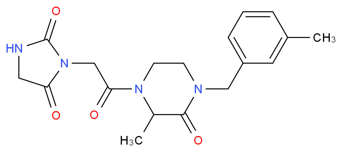 3-{2-[2-methyl-4-(3-methylbenzyl)-3-oxopiperazin-1-yl]-2-oxoethyl}imidazolidine-2,4-dione_分子结构_CAS_)