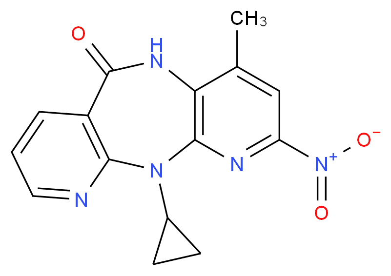 2-cyclopropyl-7-methyl-5-nitro-2,4,9,15-tetraazatricyclo[9.4.0.0<sup>3</sup>,<sup>8</sup>]pentadeca-1(11),3(8),4,6,12,14-hexaen-10-one_分子结构_CAS_284686-16-4