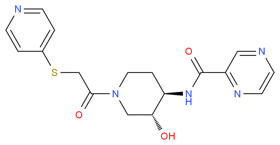 N-{(3R*,4R*)-3-hydroxy-1-[(pyridin-4-ylthio)acetyl]piperidin-4-yl}pyrazine-2-carboxamide_分子结构_CAS_)