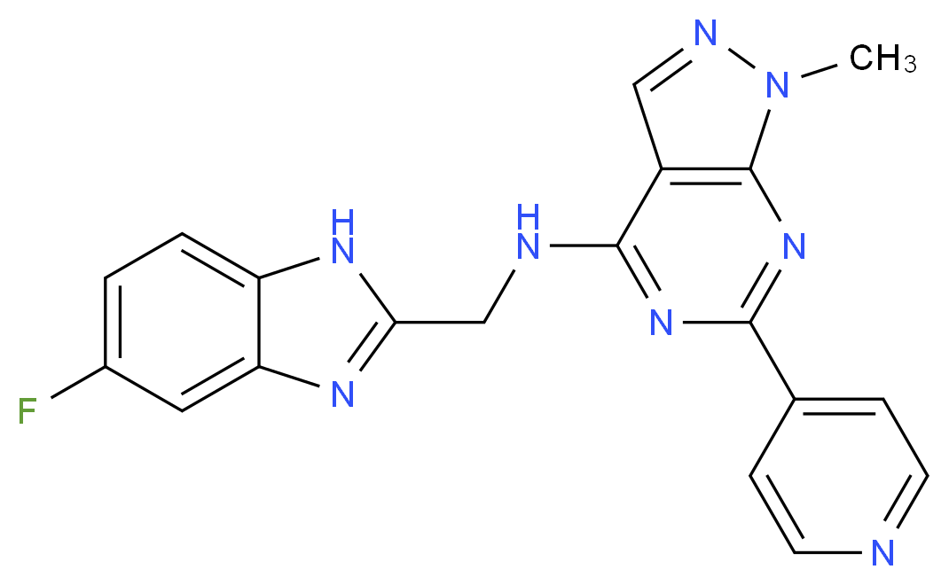 N-[(5-fluoro-1H-benzimidazol-2-yl)methyl]-1-methyl-6-pyridin-4-yl-1H-pyrazolo[3,4-d]pyrimidin-4-amine_分子结构_CAS_)
