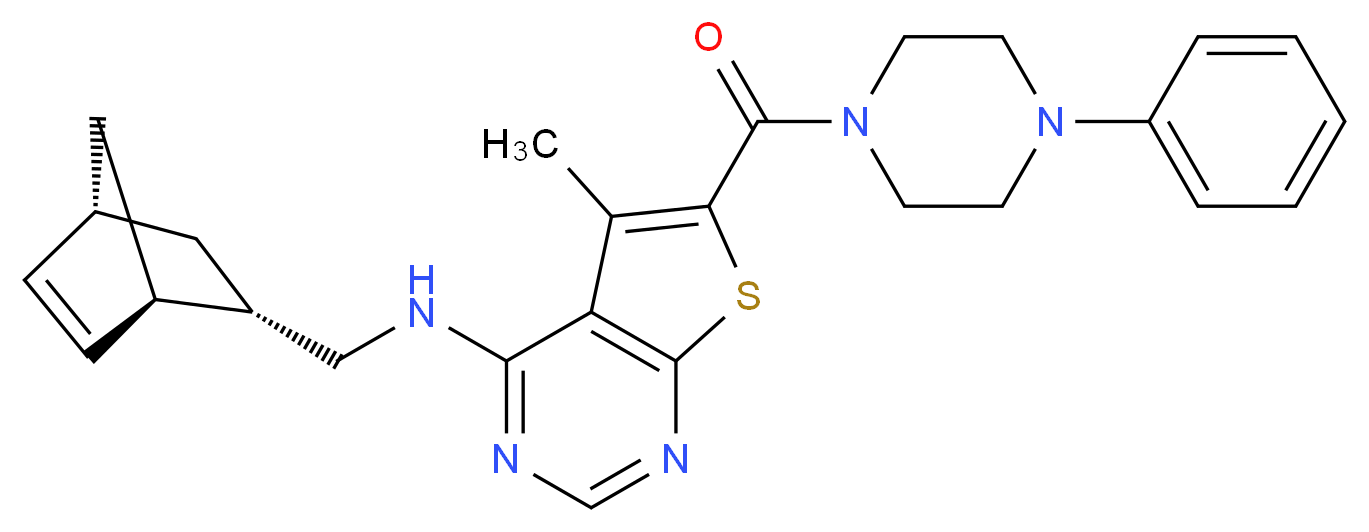 N-[(1R*,2S*,4R*)-bicyclo[2.2.1]hept-5-en-2-ylmethyl]-5-methyl-6-[(4-phenyl-1-piperazinyl)carbonyl]thieno[2,3-d]pyrimidin-4-amine_分子结构_CAS_)