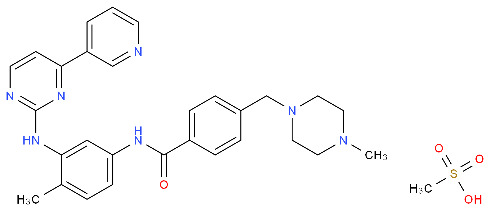 4-(4-Methylpiperazin-1-ylmethyl)-N-[4-methyl-3-(4-pyridin-3-yl-pyrimidin-2-ylamino)phenyl]benzamide methanesulfonic acid salt_分子结构_CAS_220127-57-1)