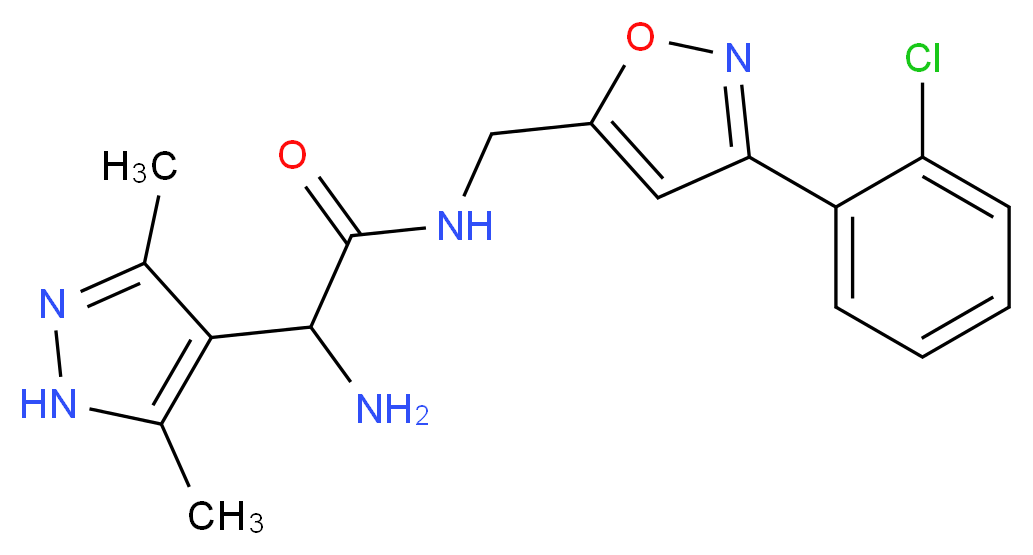 2-amino-N-{[3-(2-chlorophenyl)isoxazol-5-yl]methyl}-2-(3,5-dimethyl-1H-pyrazol-4-yl)acetamide_分子结构_CAS_)