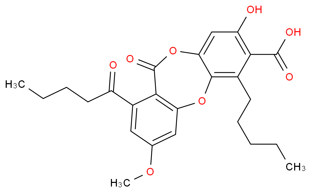 6-hydroxy-14-methoxy-10-oxo-12-pentanoyl-4-pentyl-2,9-dioxatricyclo[9.4.0.0<sup>3</sup>,<sup>8</sup>]pentadeca-1(11),3(8),4,6,12,14-hexaene-5-carboxylic acid_分子结构_CAS_522-53-2