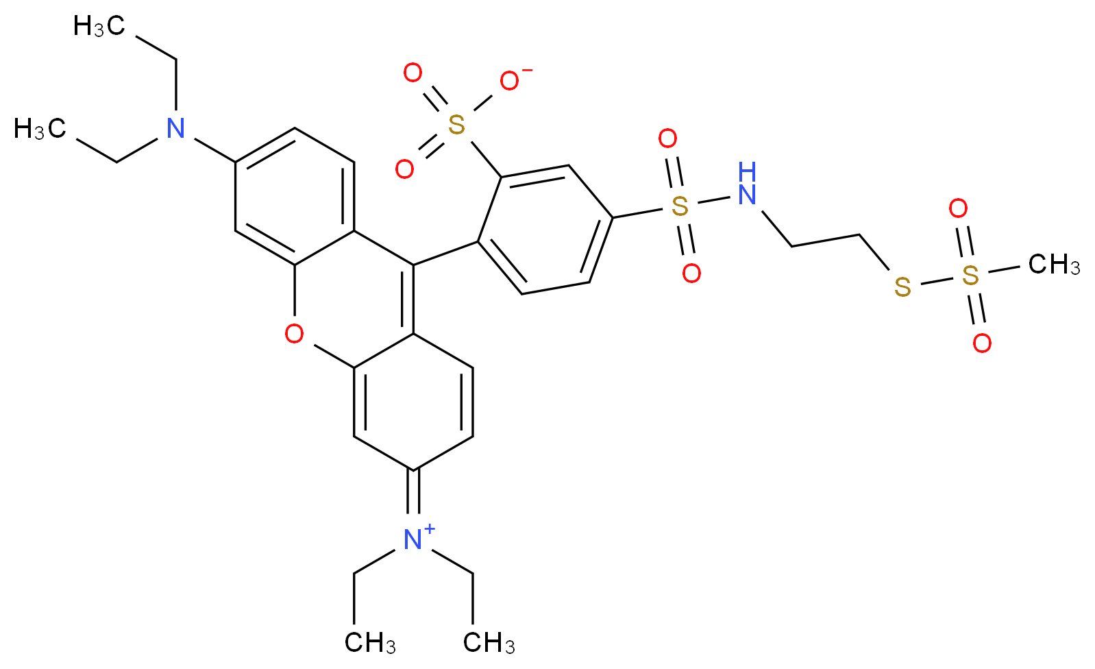 2-[6-(diethylamino)-3-(diethyliminiumyl)-3H-xanthen-9-yl]-5-{[2-(methanesulfonylsulfanyl)ethyl]sulfamoyl}benzene-1-sulfonate_分子结构_CAS_386229-71-6
