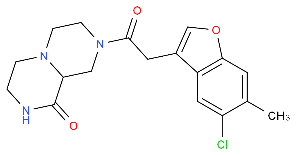 8-[(5-chloro-6-methyl-1-benzofuran-3-yl)acetyl]hexahydro-2H-pyrazino[1,2-a]pyrazin-1(6H)-one_分子结构_CAS_)