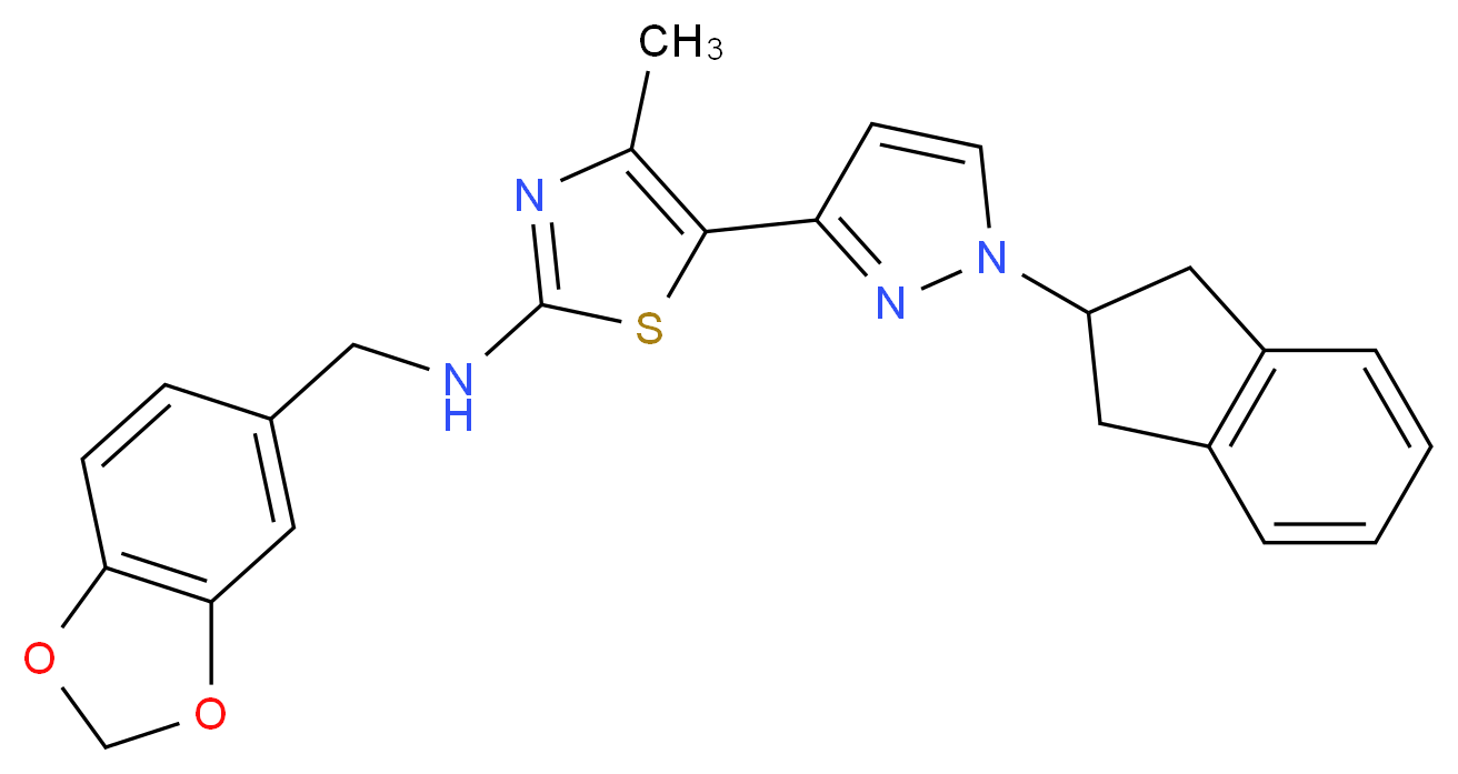 N-(1,3-benzodioxol-5-ylmethyl)-5-[1-(2,3-dihydro-1H-inden-2-yl)-1H-pyrazol-3-yl]-4-methyl-1,3-thiazol-2-amine_分子结构_CAS_)