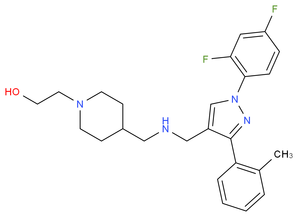 2-{4-[({[1-(2,4-difluorophenyl)-3-(2-methylphenyl)-1H-pyrazol-4-yl]methyl}amino)methyl]-1-piperidinyl}ethanol_分子结构_CAS_)