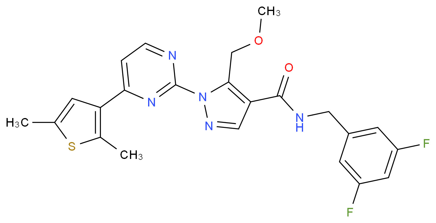 N-(3,5-difluorobenzyl)-1-[4-(2,5-dimethyl-3-thienyl)-2-pyrimidinyl]-5-(methoxymethyl)-1H-pyrazole-4-carboxamide_分子结构_CAS_)