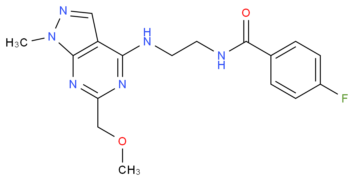 4-fluoro-N-(2-{[6-(methoxymethyl)-1-methyl-1H-pyrazolo[3,4-d]pyrimidin-4-yl]amino}ethyl)benzamide_分子结构_CAS_)