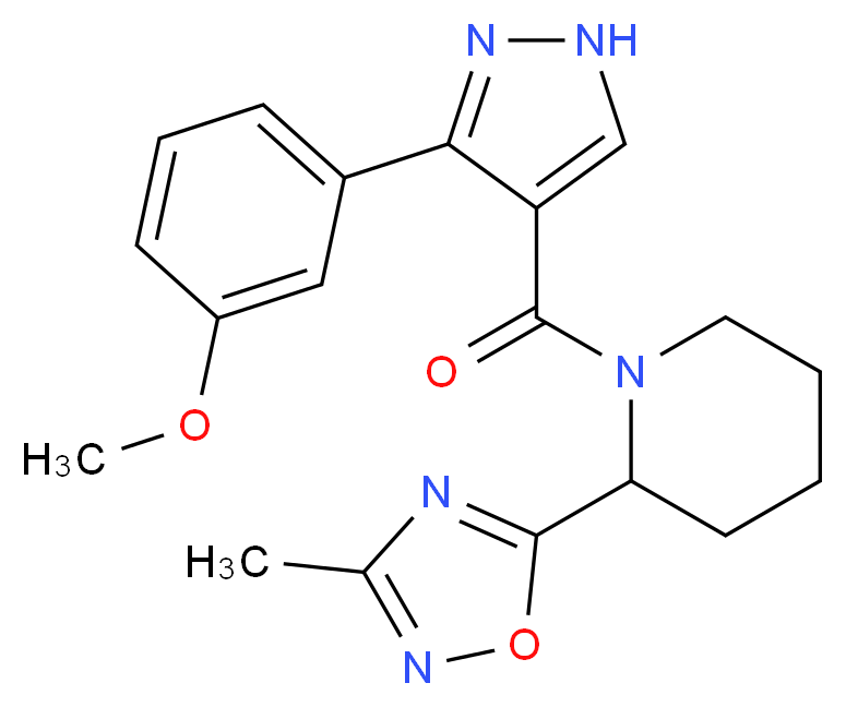 1-{[3-(3-methoxyphenyl)-1H-pyrazol-4-yl]carbonyl}-2-(3-methyl-1,2,4-oxadiazol-5-yl)piperidine_分子结构_CAS_)