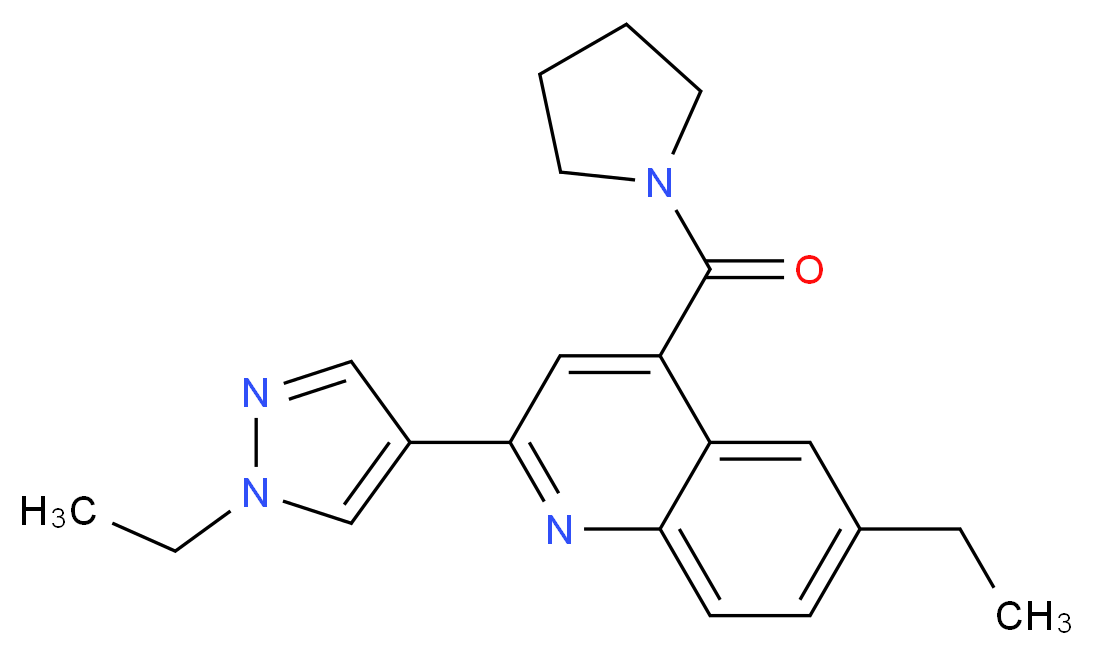 6-ethyl-2-(1-ethyl-1H-pyrazol-4-yl)-4-(pyrrolidin-1-ylcarbonyl)quinoline_分子结构_CAS_)