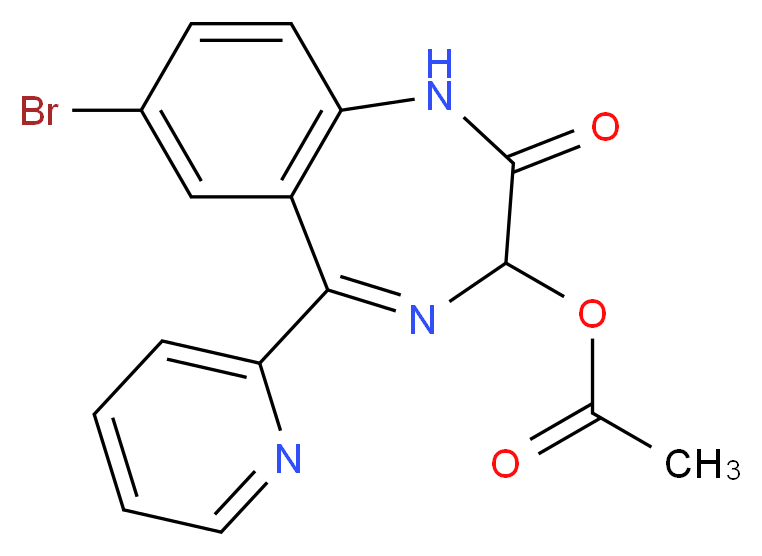 7-bromo-2-oxo-5-(pyridin-2-yl)-2,3-dihydro-1H-1,4-benzodiazepin-3-yl acetate_分子结构_CAS_13132-88-2