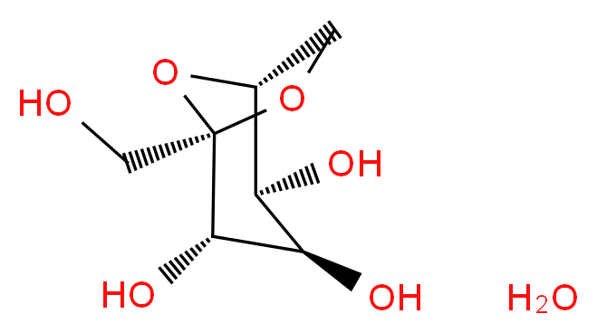 (1R,2S,3R,4S,5R)-5-(hydroxymethyl)-6,8-dioxabicyclo[3.2.1]octane-2,3,4-triol hydrate_分子结构_CAS_469-90-9