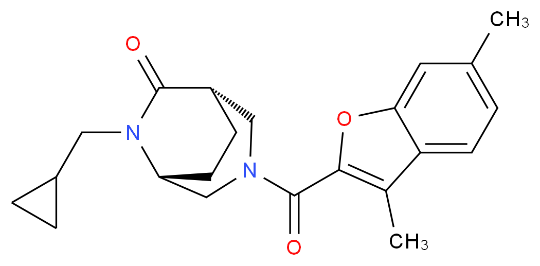 (1S*,5R*)-6-(cyclopropylmethyl)-3-[(3,6-dimethyl-1-benzofuran-2-yl)carbonyl]-3,6-diazabicyclo[3.2.2]nonan-7-one_分子结构_CAS_)