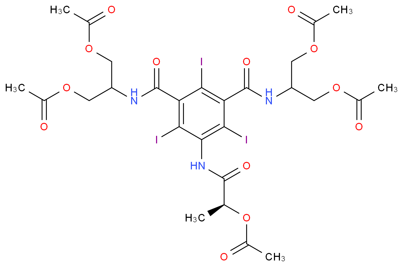 (1S)-1-{[3,5-bis({[1,3-bis(acetyloxy)propan-2-yl]carbamoyl})-2,4,6-triiodophenyl]carbamoyl}ethyl acetate_分子结构_CAS_289890-55-7