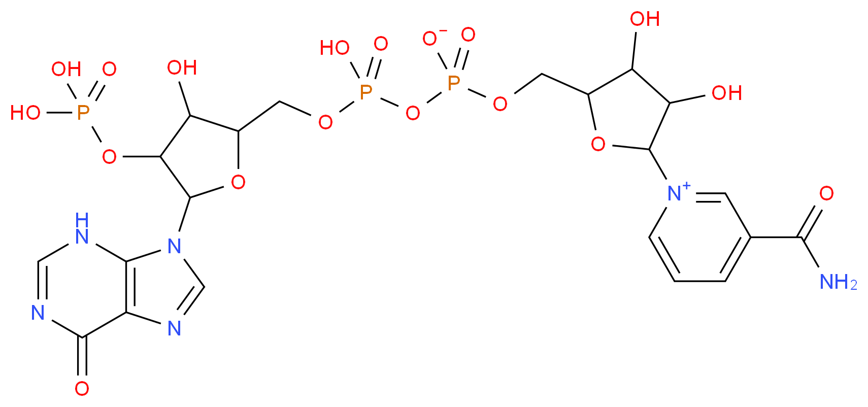 3-carbamoyl-1-[3,4-dihydroxy-5-({[hydroxy({[3-hydroxy-5-(6-oxo-6,9-dihydro-3H-purin-9-yl)-4-(phosphonooxy)oxolan-2-yl]methoxy})phosphoryl phosphonato]oxy}methyl)oxolan-2-yl]-1λ<sup>5</sup>-pyridin-1-ylium_分子结构_CAS_6739-64-6