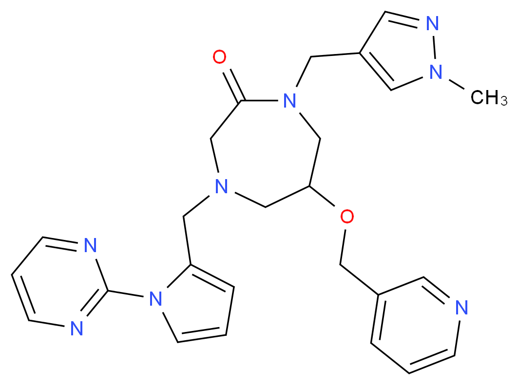 1-[(1-methyl-1H-pyrazol-4-yl)methyl]-6-(3-pyridinylmethoxy)-4-{[1-(2-pyrimidinyl)-1H-pyrrol-2-yl]methyl}-1,4-diazepan-2-one_分子结构_CAS_)