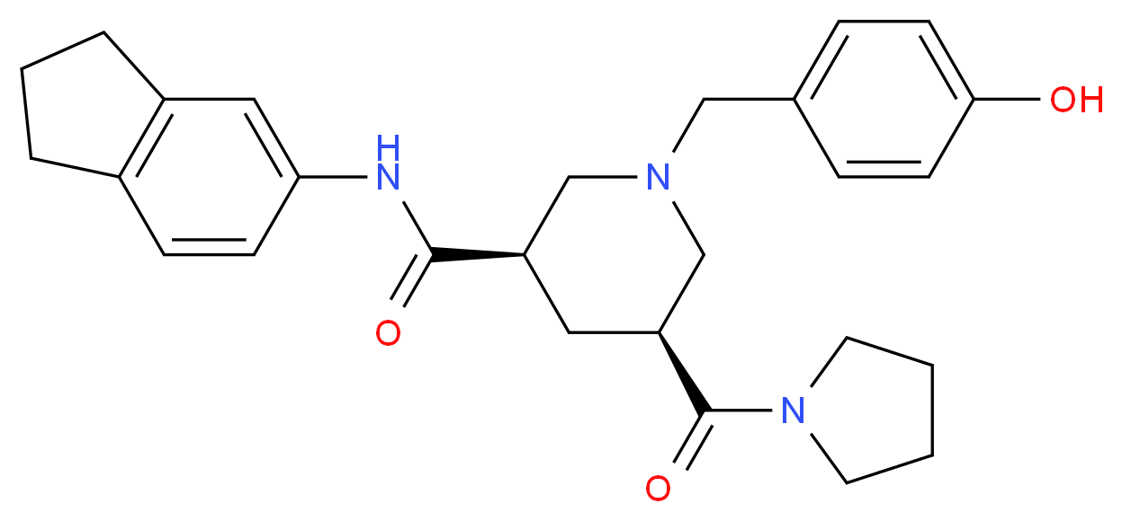 (3R,5S)-N-(2,3-dihydro-1H-inden-5-yl)-1-(4-hydroxybenzyl)-5-(1-pyrrolidinylcarbonyl)-3-piperidinecarboxamide_分子结构_CAS_)