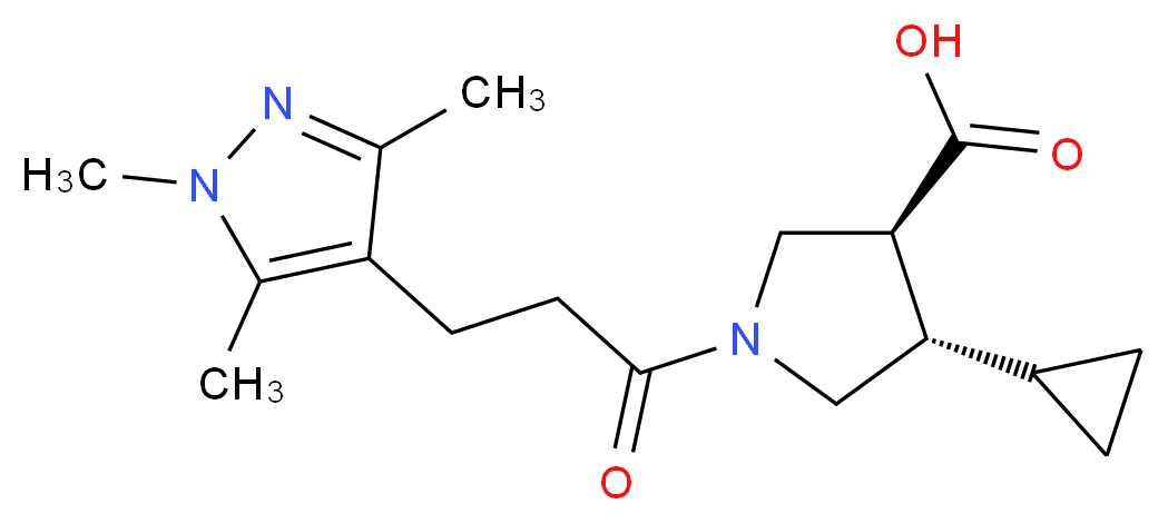 (3S*,4S*)-4-cyclopropyl-1-[3-(1,3,5-trimethyl-1H-pyrazol-4-yl)propanoyl]-3-pyrrolidinecarboxylic acid_分子结构_CAS_)