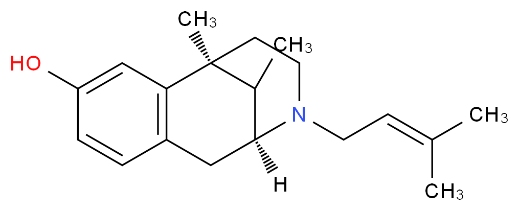 (1S,9S)-1,13-dimethyl-10-(3-methylbut-2-en-1-yl)-10-azatricyclo[7.3.1.0<sup>2</sup>,<sup>7</sup>]trideca-2(7),3,5-trien-4-ol_分子结构_CAS_359-83-1