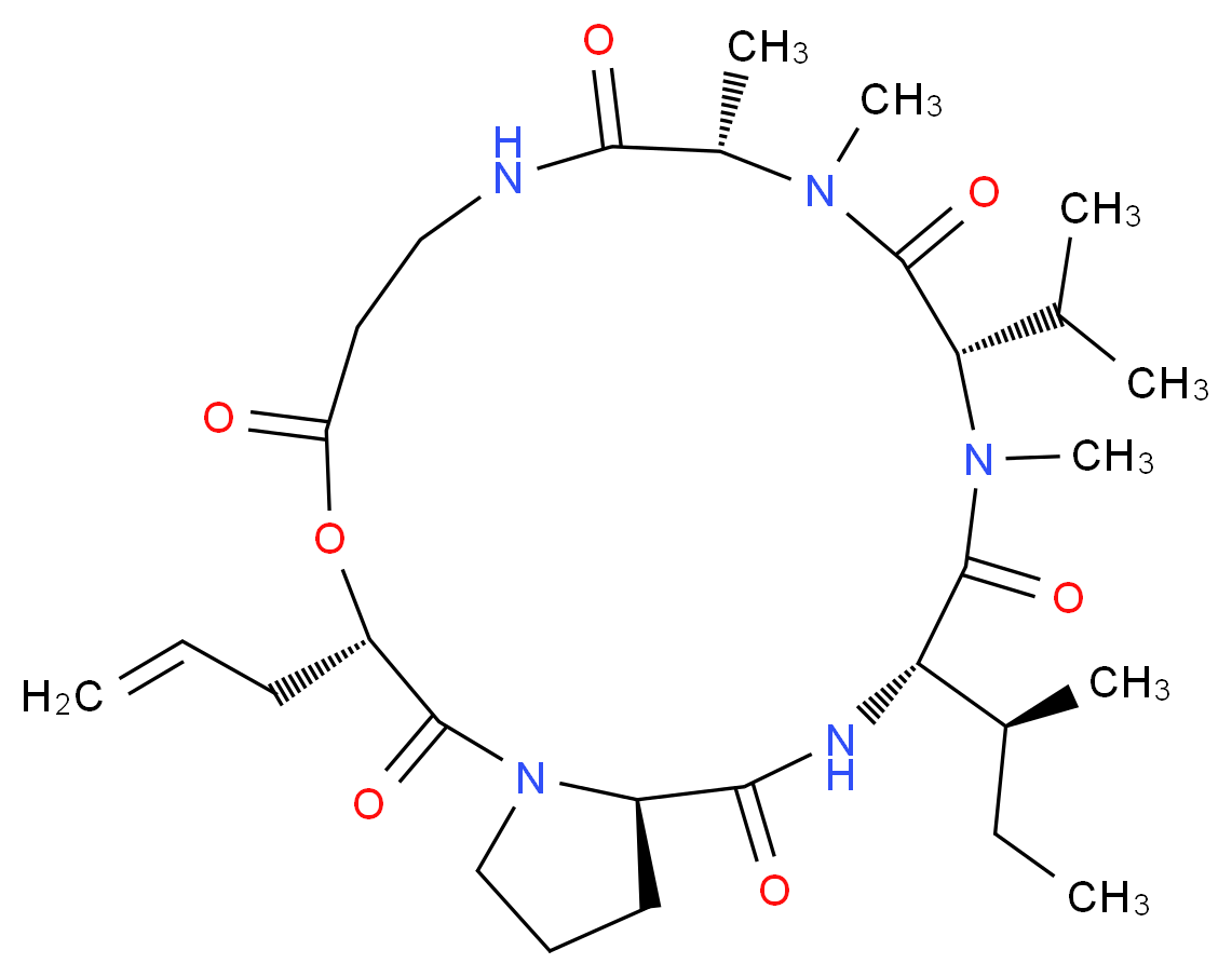(3S,6S,9S,16S,21aR)-3-[(2S)-butan-2-yl]-5,8,9-trimethyl-16-(prop-2-en-1-yl)-6-(propan-2-yl)-icosahydropyrrolo[1,2-d]1-oxa-4,7,10,13,16-pentaazacyclononadecane-1,4,7,10,14,17-hexone_分子结构_CAS_6686-70-0
