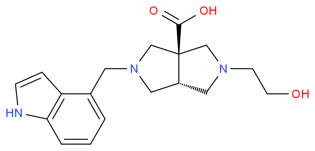 (3aS*,6aS*)-2-(2-hydroxyethyl)-5-(1H-indol-4-ylmethyl)hexahydropyrrolo[3,4-c]pyrrole-3a(1H)-carboxylic acid_分子结构_CAS_)
