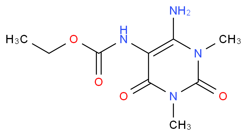 (6-氨基-1,2,3,4-四氢-1,3-二甲基-2,4-二氧代-5-嘧啶基)氨基甲酸乙酯_分子结构_CAS_49810-21-1)