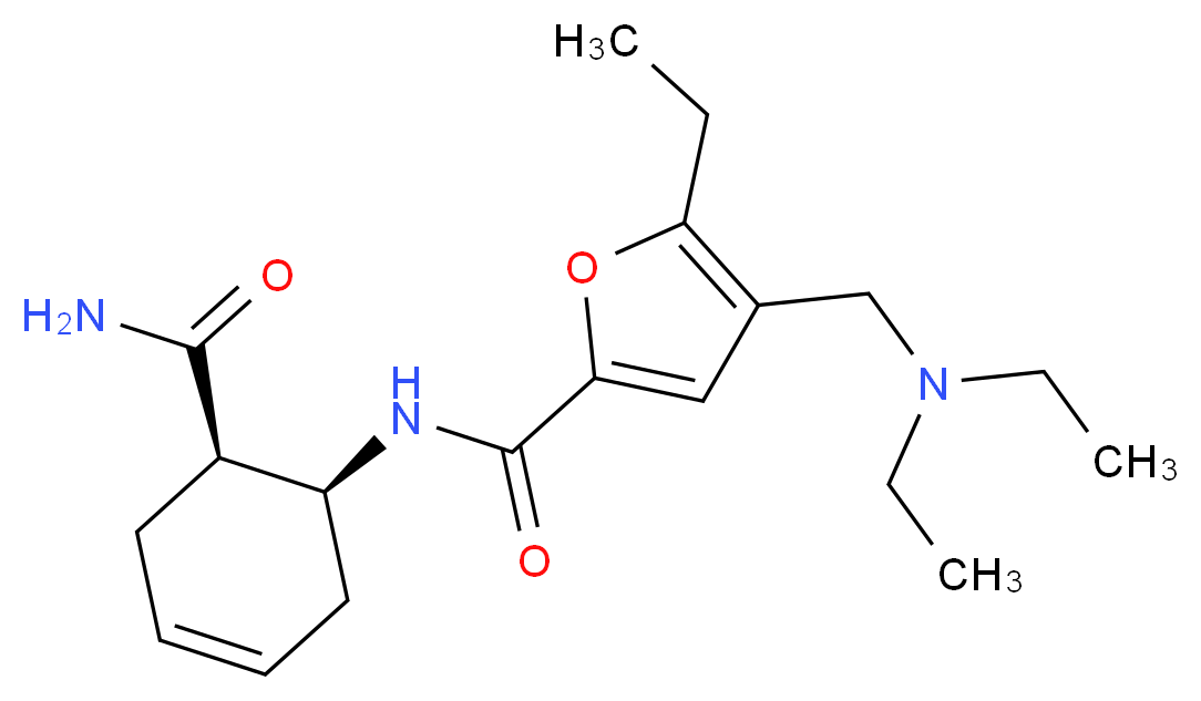 N-[(1S*,6R*)-6-(aminocarbonyl)cyclohex-3-en-1-yl]-4-[(diethylamino)methyl]-5-ethyl-2-furamide_分子结构_CAS_)