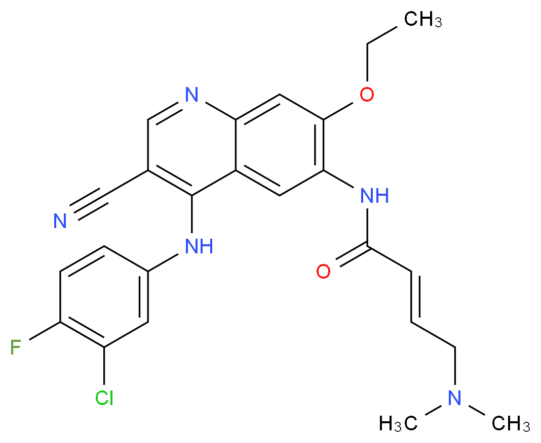 (2E)-N-{4-[(3-chloro-4-fluorophenyl)amino]-3-cyano-7-ethoxyquinolin-6-yl}-4-(dimethylamino)but-2-enamide_分子结构_CAS_257933-82-7