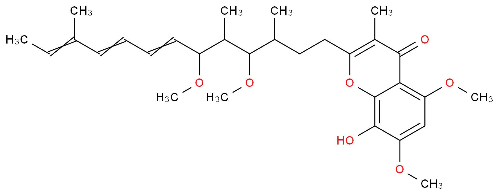 2-(4,6-dimethoxy-3,5,11-trimethyltrideca-7,9,11-trien-1-yl)-8-hydroxy-5,7-dimethoxy-3-methyl-4H-chromen-4-one_分子结构_CAS_91682-96-1