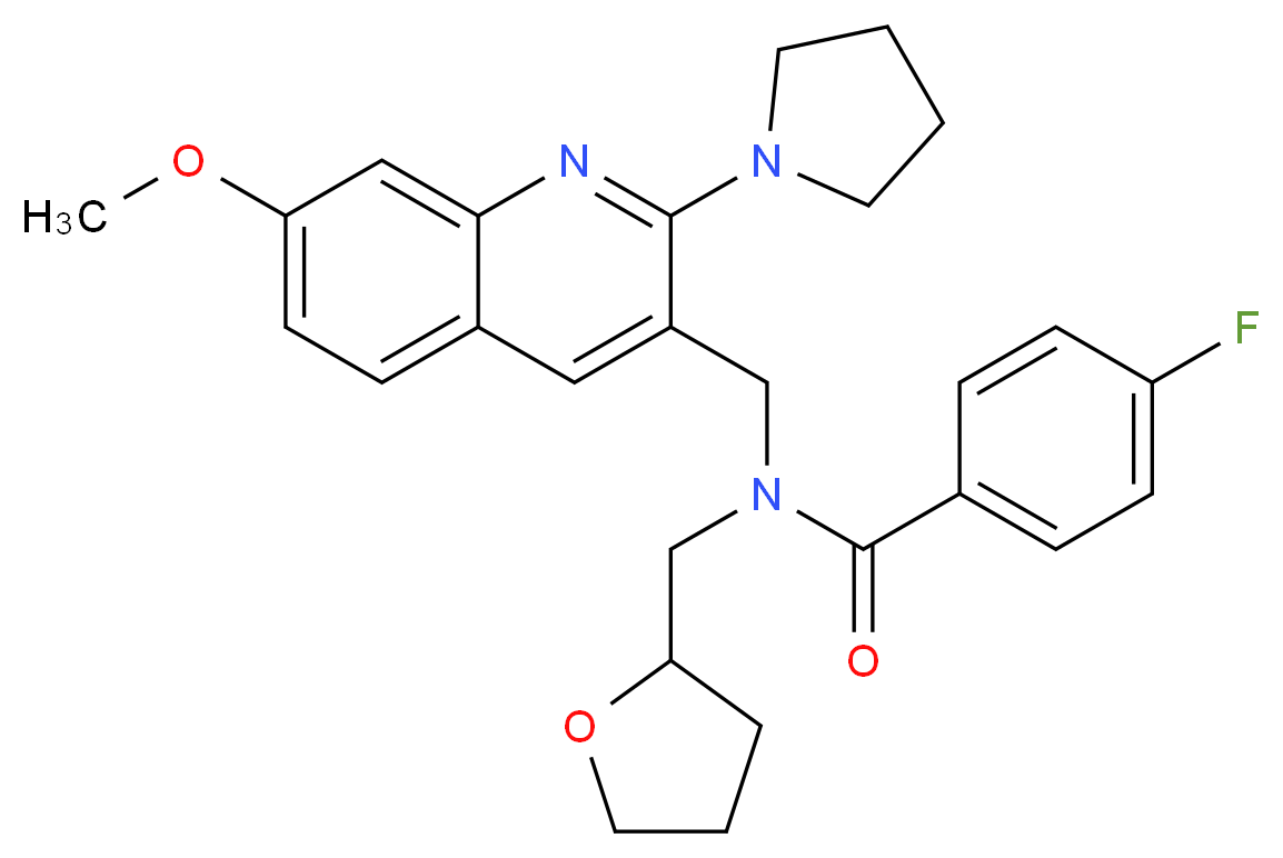 4-fluoro-N-{[7-methoxy-2-(1-pyrrolidinyl)-3-quinolinyl]methyl}-N-(tetrahydro-2-furanylmethyl)benzamide_分子结构_CAS_)