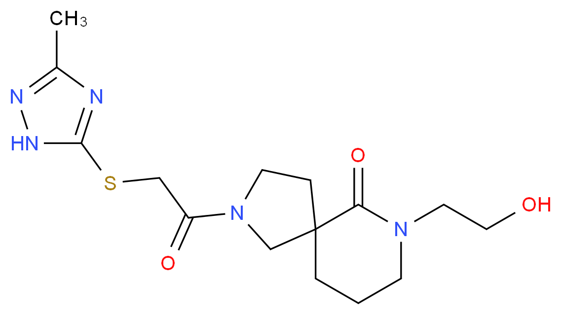 7-(2-hydroxyethyl)-2-{[(3-methyl-1H-1,2,4-triazol-5-yl)thio]acetyl}-2,7-diazaspiro[4.5]decan-6-one_分子结构_CAS_)