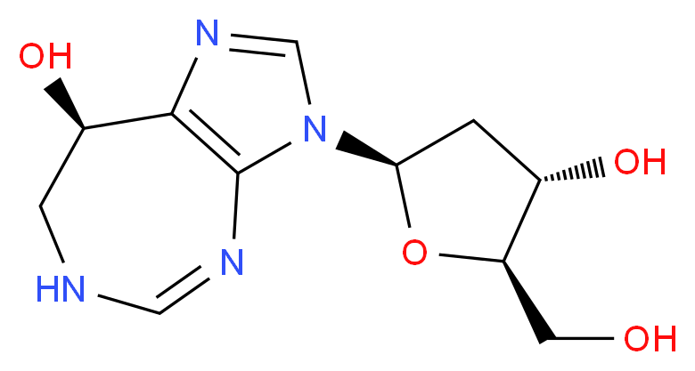 (8R)-3-[(2R,4S,5R)-4-hydroxy-5-(hydroxymethyl)oxolan-2-yl]-3H,6H,7H,8H-imidazo[4,5-d][1,3]diazepin-8-ol_分子结构_CAS_53910-25-1