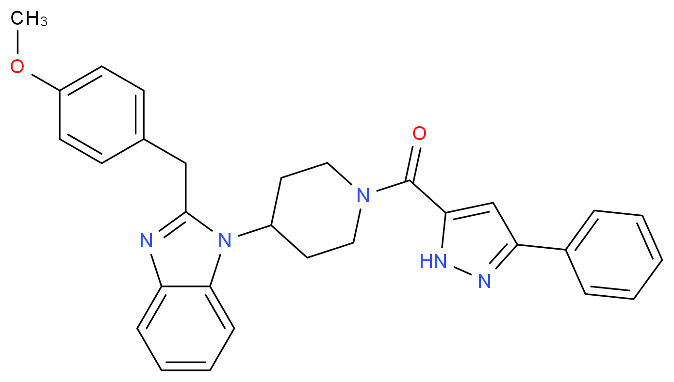 2-(4-methoxybenzyl)-1-{1-[(3-phenyl-1H-pyrazol-5-yl)carbonyl]-4-piperidinyl}-1H-benzimidazole_分子结构_CAS_)