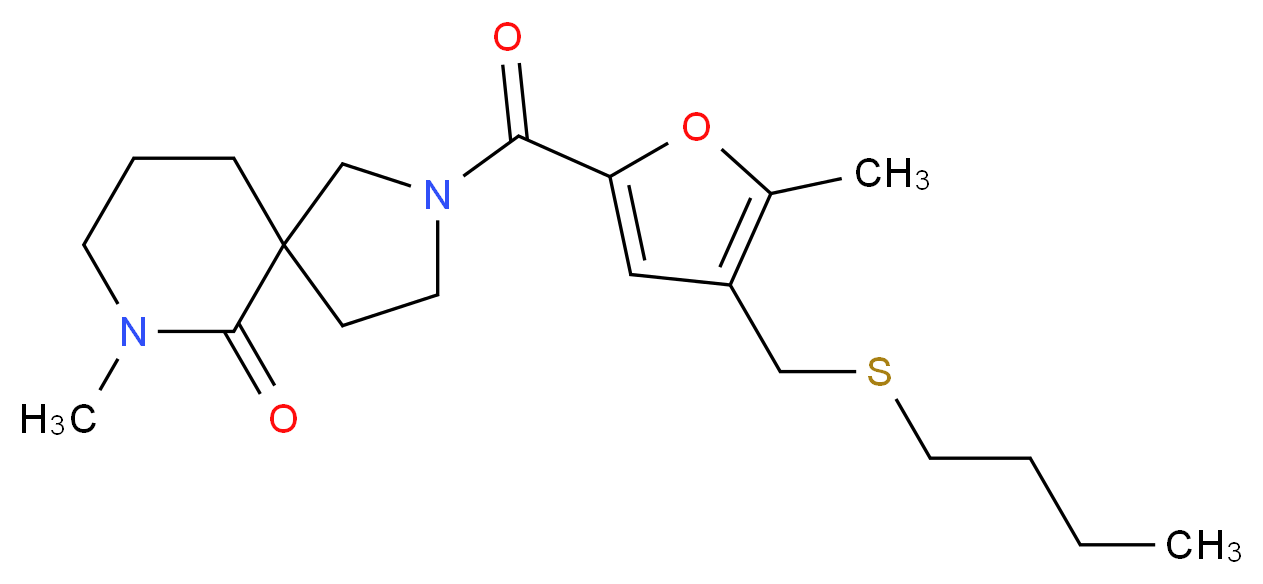 2-{4-[(butylthio)methyl]-5-methyl-2-furoyl}-7-methyl-2,7-diazaspiro[4.5]decan-6-one_分子结构_CAS_)