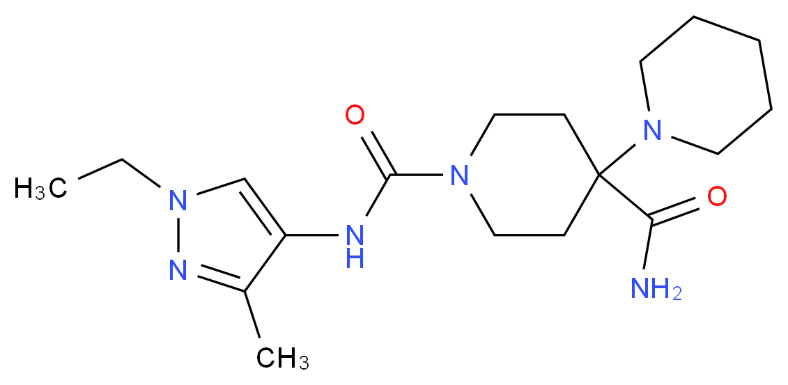 N~1~'-(1-ethyl-3-methyl-1H-pyrazol-4-yl)-1,4'-bipiperidine-1',4'-dicarboxamide_分子结构_CAS_)