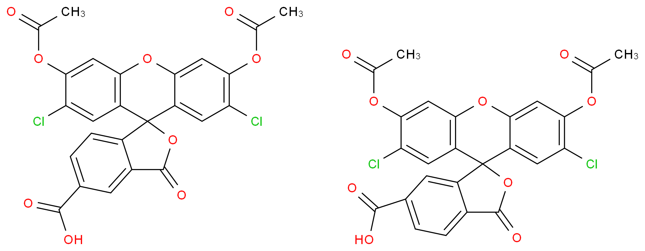 3',6'-bis(acetyloxy)-2',7'-dichloro-3-oxo-3H-spiro[2-benzofuran-1,9'-xanthene]-5-carboxylic acid; 3',6'-bis(acetyloxy)-2',7'-dichloro-3-oxo-3H-spiro[2-benzofuran-1,9'-xanthene]-6-carboxylic acid_分子结构_CAS_127770-45-0