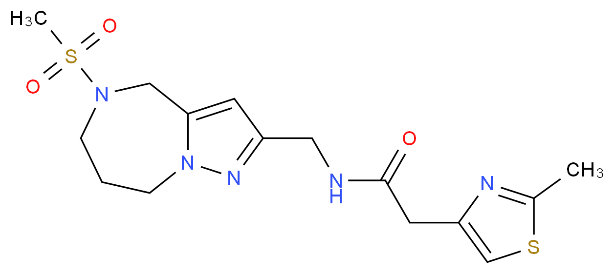N-{[5-(methylsulfonyl)-5,6,7,8-tetrahydro-4H-pyrazolo[1,5-a][1,4]diazepin-2-yl]methyl}-2-(2-methyl-1,3-thiazol-4-yl)acetamide_分子结构_CAS_)