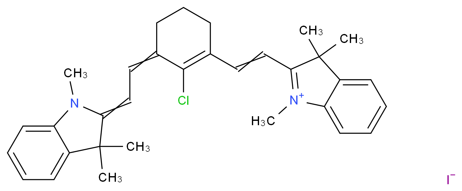 2-(2-{2-chloro-3-[2-(1,3,3-trimethyl-2,3-dihydro-1H-indol-2-ylidene)ethylidene]cyclohex-1-en-1-yl}ethenyl)-1,3,3-trimethyl-3H-indol-1-ium iodide_分子结构_CAS_56289-67-9
