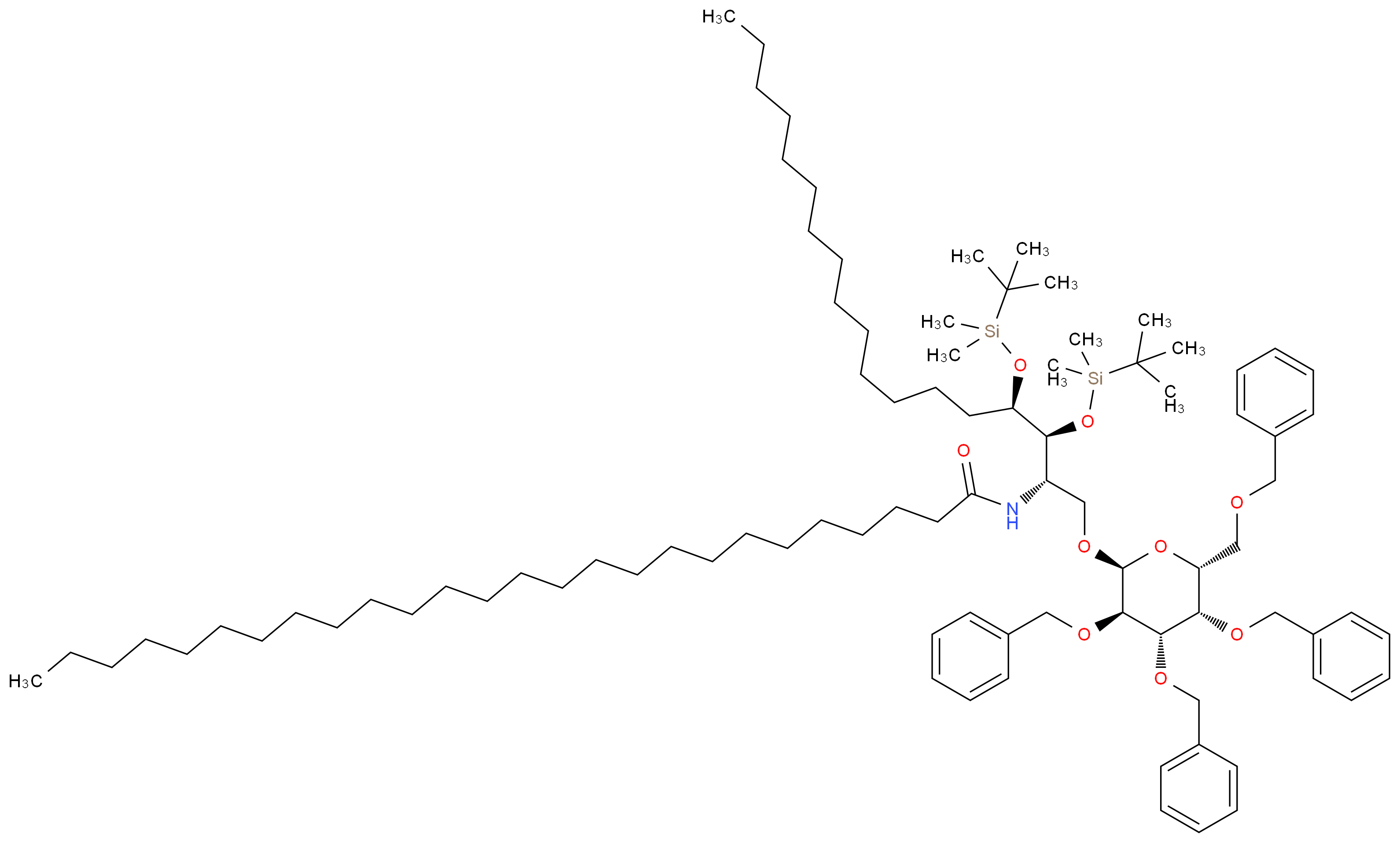 N-[(2S,3S,4R)-3,4-bis[(tert-butyldimethylsilyl)oxy]-1-{[(2S,3R,4S,5S,6R)-3,4,5-tris(benzyloxy)-6-[(benzyloxy)methyl]oxan-2-yl]oxy}octadecan-2-yl]hexacosanamide_分子结构_CAS_205371-69-3