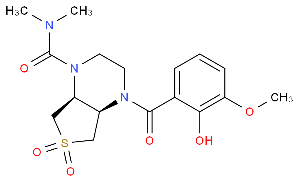 (4aR*,7aS*)-4-(2-hydroxy-3-methoxybenzoyl)-N,N-dimethylhexahydrothieno[3,4-b]pyrazine-1(2H)-carboxamide 6,6-dioxide_分子结构_CAS_)