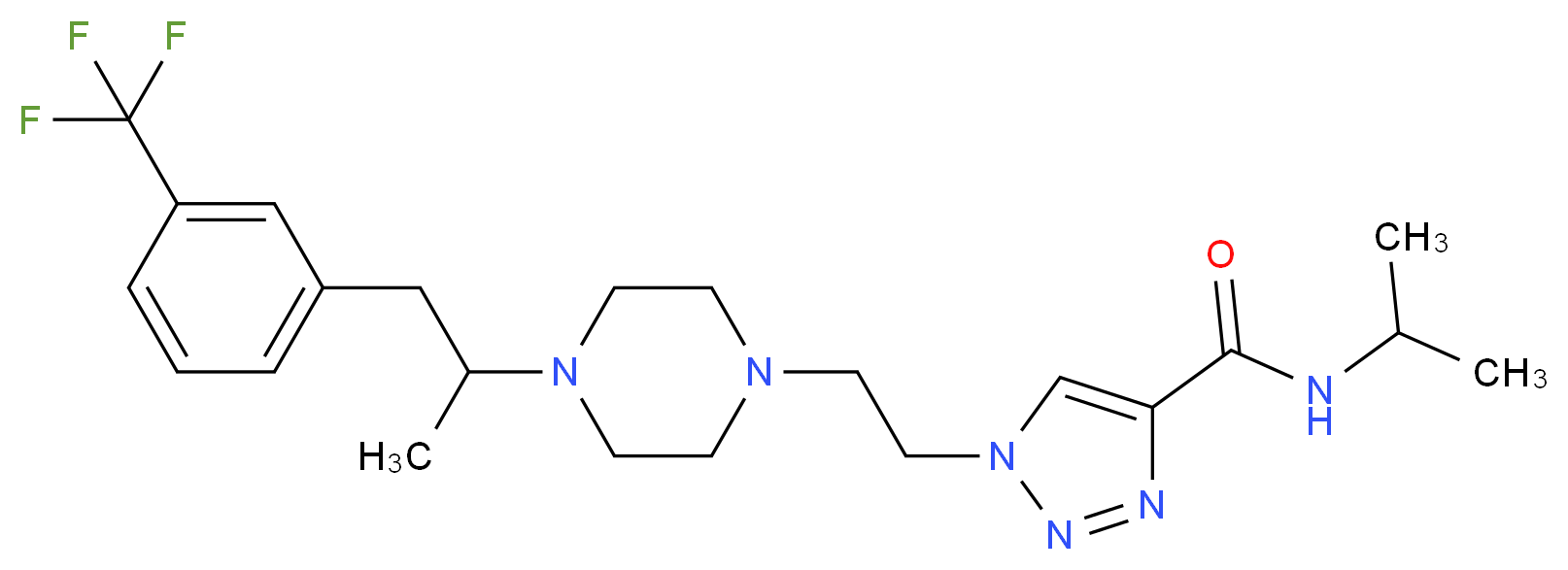 N-isopropyl-1-[2-(4-{1-methyl-2-[3-(trifluoromethyl)phenyl]ethyl}-1-piperazinyl)ethyl]-1H-1,2,3-triazole-4-carboxamide_分子结构_CAS_)