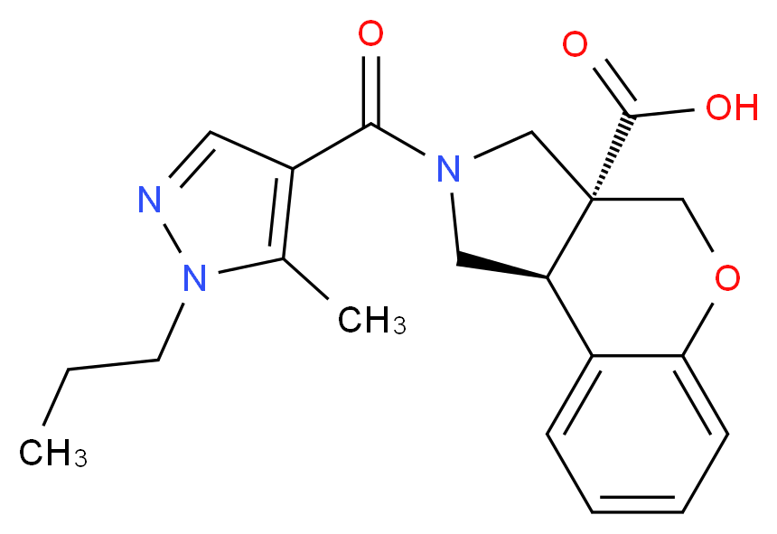 (3aR*,9bR*)-2-[(5-methyl-1-propyl-1H-pyrazol-4-yl)carbonyl]-1,2,3,9b-tetrahydrochromeno[3,4-c]pyrrole-3a(4H)-carboxylic acid_分子结构_CAS_)