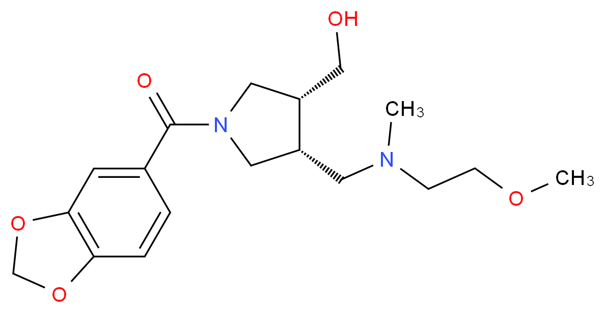 ((3R*,4R*)-1-(1,3-benzodioxol-5-ylcarbonyl)-4-{[(2-methoxyethyl)(methyl)amino]methyl}pyrrolidin-3-yl)methanol_分子结构_CAS_)