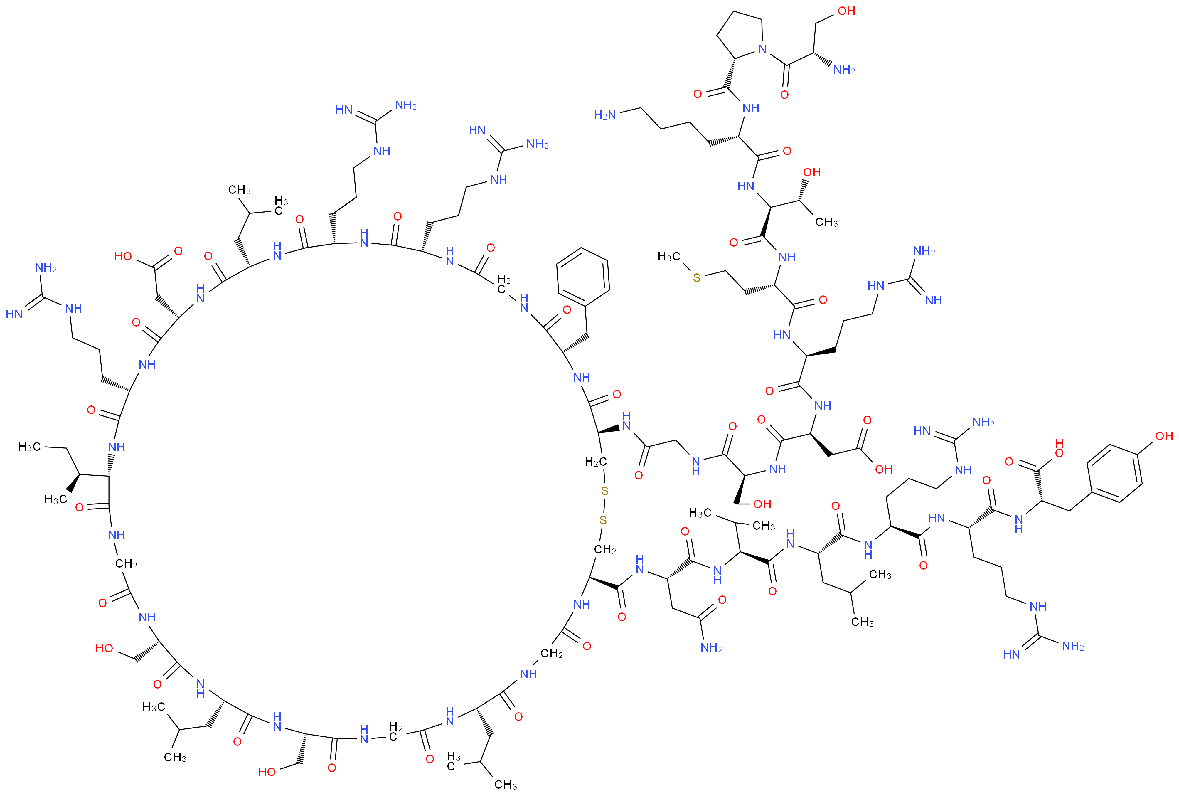 (3S)-3-[(2S)-2-[(2S)-2-[(2S,3R)-2-[(2S)-6-amino-2-{[(2S)-1-[(2S)-2-amino-3-hydroxypropanoyl]pyrrolidin-2-yl]formamido}hexanamido]-3-hydroxybutanamido]-4-(methylsulfanyl)butanamido]-5-carbamimidamidopentanamido]-3-{[(1S)-1-[({[(4R,10S,16S,19S,22S,28S,31S,34S,37S,40S,43S,49S,52R)-49-benzyl-28-[(2S)-butan-2-yl]-4-{[(1S)-1-{[(1S)-1-{[(1S)-1-{[(1S)-4-carbamimidamido-1-{[(1S)-4-carbamimidamido-1-{[(1S)-1-carboxy-2-(4-hydroxyphenyl)ethyl]carbamoyl}butyl]carbamoyl}butyl]carbamoyl}-3-methylbutyl]carbamoyl}-2-methylpropyl]carbamoyl}-2-carbamoylethyl]carbamoyl}-31,40,43-tris(3-carbamimidamidopropyl)-34-(carboxymethyl)-16,22-bis(hydroxymethyl)-10,19,37-tris(2-methylpropyl)-6,9,12,15,18,21,24,27,30,33,36,39,42,45,48,51-hexadecaoxo-1,2-dithia-5,8,11,14,17,20,23,26,29,32,35,38,41,44,47,50-hexadecaazacyclotripentacontan-52-yl]carbamoyl}methyl)carbamoyl]-2-hydroxyethyl]carbamoyl}propanoic acid_分子结构_CAS_117345-87-6