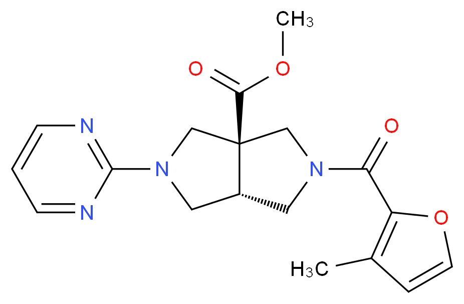methyl (3aS*,6aS*)-2-(3-methyl-2-furoyl)-5-pyrimidin-2-ylhexahydropyrrolo[3,4-c]pyrrole-3a(1H)-carboxylate_分子结构_CAS_)