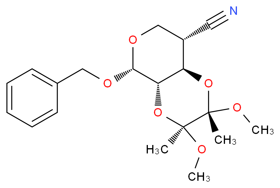 Benzyl 4-Cyano-4-deoxy-2,3-O-[(1S,2S)-1,2-dimethoxy-1,2-dimethyl-1,2-ethanediyl]-β-D-arabinopyranoside _分子结构_CAS_1084896-40-1)